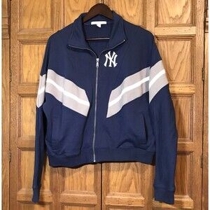 New York Yankees MLB Sweatshirt Wear By Erin Andrews Womens L Navy Gray Full Zip
